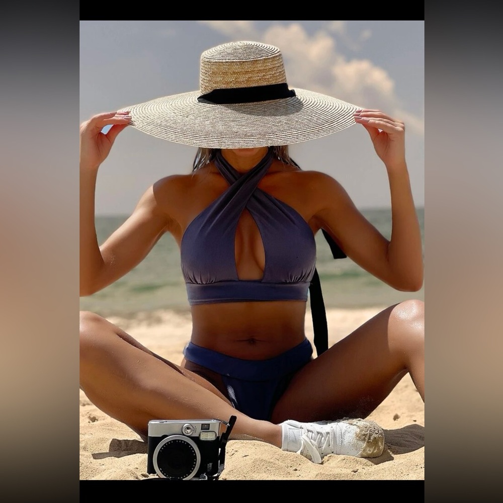 Halter crisscross bikini top with bottoms